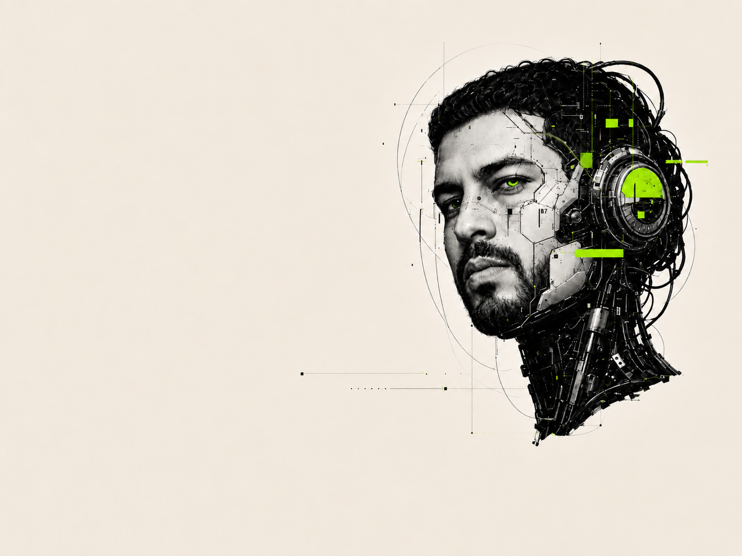 Retrato cibernético con interfaz de inteligencia artificial